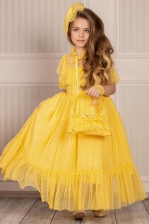 Evening Dress - Girl Noble Beaute Yellow Evening Dress with Hat 100328197 - Turkey