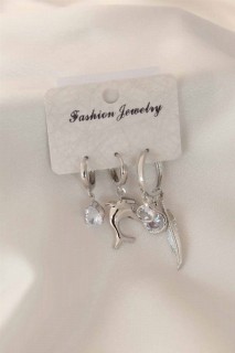 Jewelry & Watches - Dolphin Figured Zircon Stone And Leaf Figured Silver Color Women's Earrings 100327598 - Turkey
