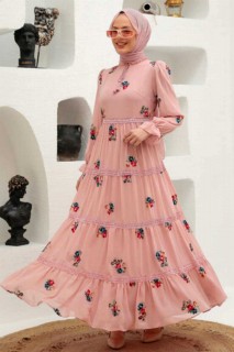 Daily Dress - Powder Pink Hijab Dress 100339709 - Turkey