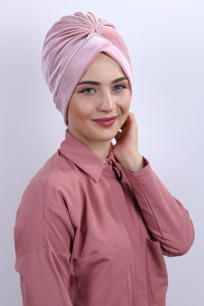 Woman Bonnet & Turban - مخملی توربان نورو پودر صورتی - Turkey