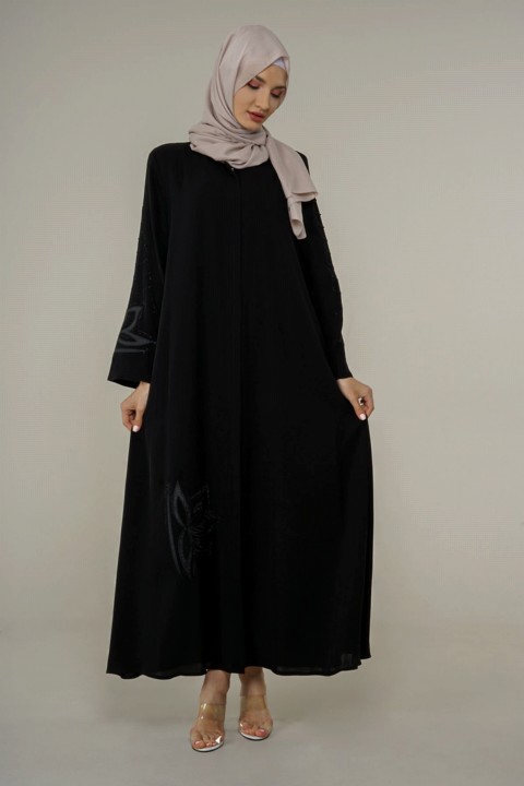 Outwear - Women's Stone Embroidered Abaya 100326035 - Turkey