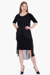 Short evening dress - Plus Size Chiffon Midi Dress Black 100276000 - Turkey