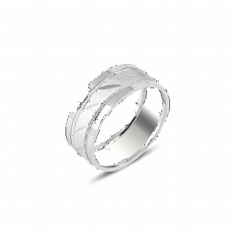 Men - Leaf Patterned Plain Silver Wedding Ring 100347000 - Turkey