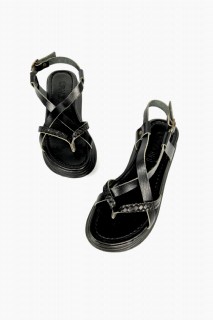 Clara Black Leather Sandals 100344386