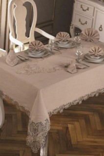 French Guipure Jasmine Table Cloth Set 18 Pieces Cappucino 100259629