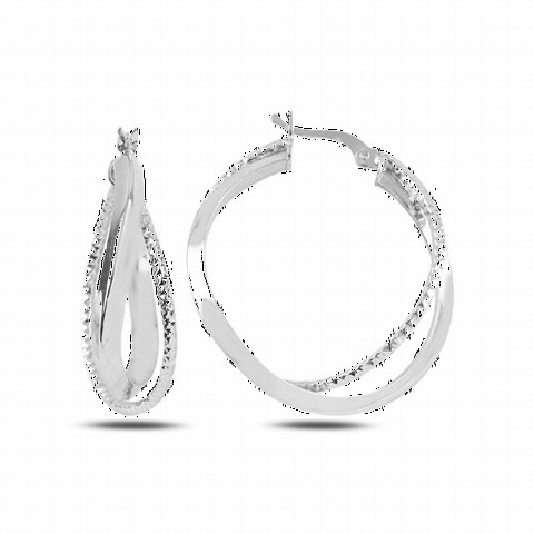 Jewelry & Watches - Laser Engraved Double Ring Model Silver Earrings Silver 100346602 - Turkey