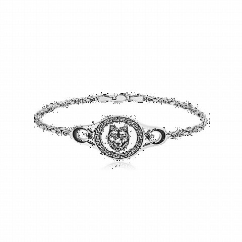Lion Head Embroidered King Silver Bracelet 100349415