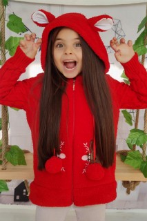 Girl's Arms Braided Deer Plush Red Jacket 100328619