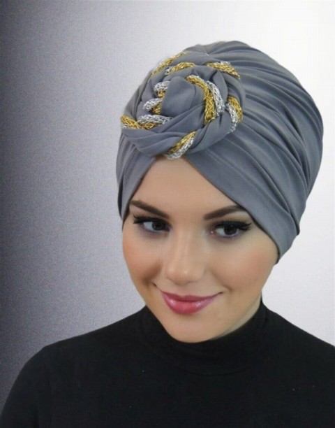 Woman Bonnet & Turban - Ready Wrap Cap Color-Grey 100285729 - Turkey