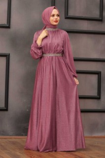 Evening & Party Dresses - فستان سهرة للمحجبات باللون الوردي المغبر 100337645 - Turkey