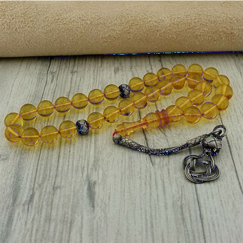 Rosary - مسبحة من قزاز فضية ذات حبات صفراء مزينة بشراشيب من العنبر الناري 100349420 - Turkey