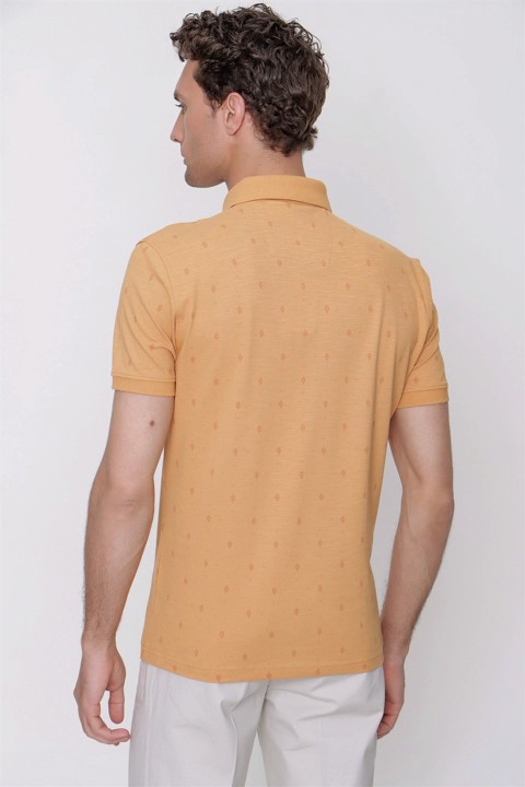 Men's Mustard Yellow Polo Collar 100% Cotton Dynamic Fit Comfortable Fit Printed Short Sleeve T-Shirt 100350822