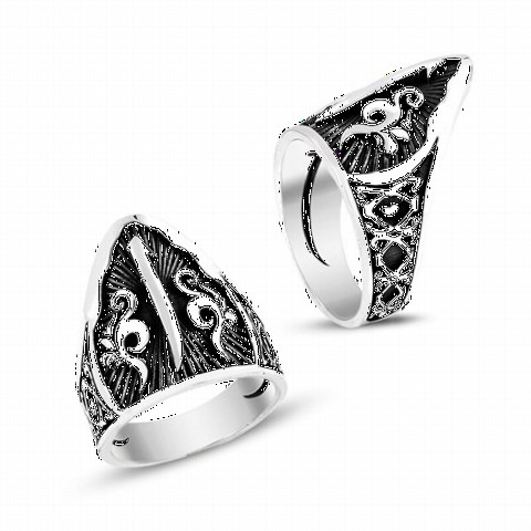 Others - Elif Patterned Thumb Silver Men's Ring 100348701 - Turkey