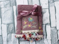 Dowry Towel - Dowry Land Diva Embroidered 2 Pcs Towel Set Plum 100330197 - Turkey