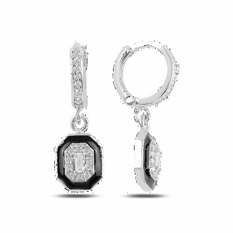 jewelry - Enamel Piece Baguette Silver Earrings 100347511 - Turkey