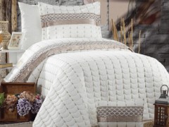 Cotton Satin Double Duvet Cover - Dowry Land Ayla Bettbezug-Set für Doppelbett, bestickt, aus Baumwollsatin, 100330943 - Turkey