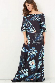 Evening Dress - فستان يونج كبير الحجم قابل للتعديل بنمط أوراق الشجر أسود 100276286 - Turkey