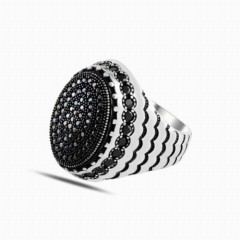 Black Micro Stone Oval Silver Ring 100347847
