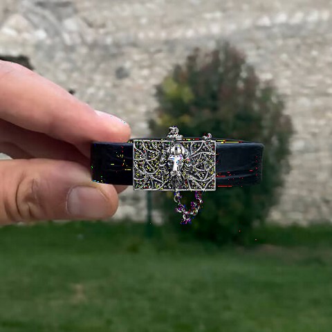 Silver Rings 925 - Lion Head Leather Bracelet 100349238 - Turkey