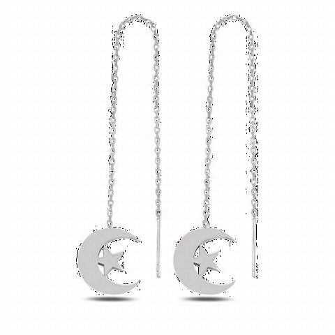 Jewelry & Watches - Moon Figured Dangle Women's Silver Earrings Silver 100346681 - Turkey