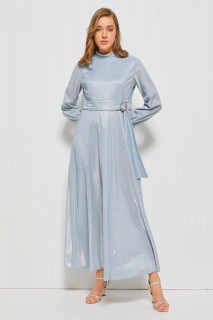Daily Dress - فستان نسائي فضي بحزام مزين بإبزيم 100342686 - Turkey