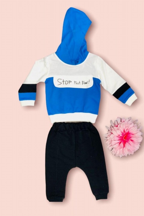 Baby Boy Clothes - Baby-Set mit blauem Unterteil und Kapuzenoberteil 100326969 - Turkey