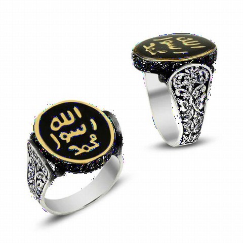 Silver Rings 925 - Seal Şerif Motif Enamel Silver Men's Ring 100348974 - Turkey