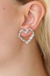 Jewelry & Watches - Silver Color Heart Model Zircon Stone Women's Earrings 100328095 - Turkey