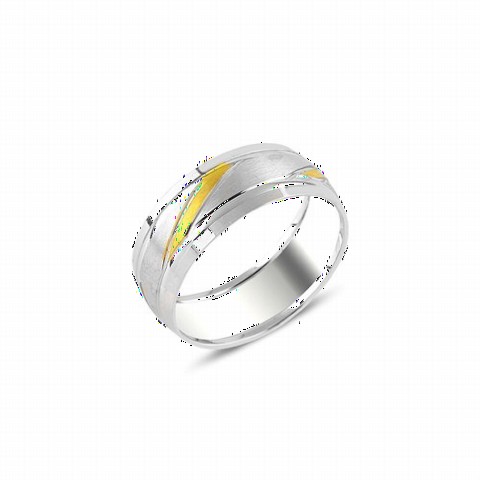 Men - Sliver Model Gold Plated Silver Wedding Ring 100347209 - Turkey