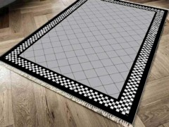 Carpet - Non-Slip Base Digital Print Velvet Carpet Checker Gray 150x220 Cm 100260397 - Turkey