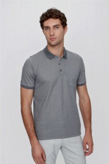T-Shirt - Men's Gray Polo Collar Dynamic Fit Comfort Fit Pocket Patterned T-Shirt 100350938 - Turkey