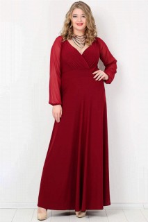 Evening Cloths - لباس شب آستین دار سایز بزرگ لباس شب بلند شیفون 100276309 - Turkey