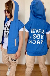 Boys' PEACE ISDOPE Printed Zero-Sleeve Vest Blue Tracksuit Suit 100328591