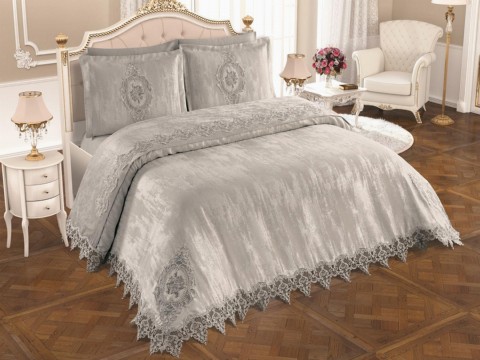 Bedding - French Guipure Dowry Pique Set Cloud Gray 100259571 - Turkey