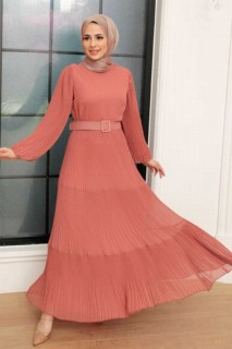Clothes - Dark Salmon Pink Hijab Dress 100340885 - Turkey