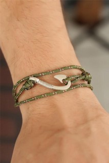 Green Line Patterned Metal Hook Men's Bracelet 100318524