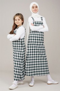 Young Girl Patterned Bahcevan Strap Salopet Dress 100325639