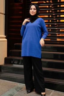 Clothes - Sax Blue Hijab Knitwear Tunic 100344993 - Turkey