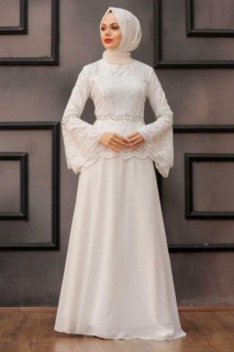 Woman Clothing - White Hijab Evening Dress 100337646 - Turkey