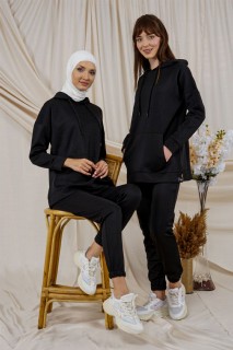 Pajamas - Women's Hooded Kangaroo Pocket Tracksuit Set 100326100 - Turkey