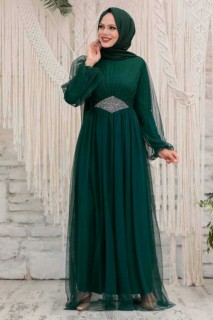 Evening & Party Dresses - Green Hijab Evening Dress 100338290 - Turkey