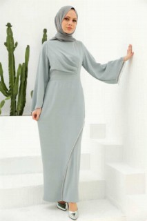 Evening & Party Dresses - Grey Hijab Evening Dress 100339592 - Turkey