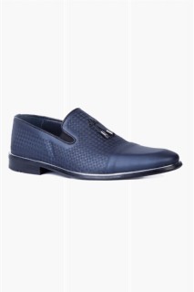 Classical - 100350569 حذاء أنالين من الجلد باللون الأزرق الداكن للرجال - Turkey