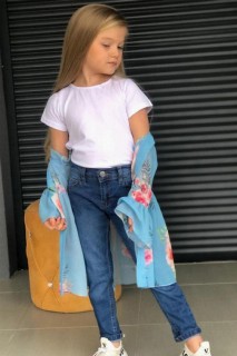 Girl's 4 Piece Bottom Top Set With Sleeves Flounce Tulle Jacket and Jeans 100328256