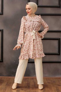 Woman Clothing - Dusty Rose Hijab Dual Suit Dress 100337760 - Turkey