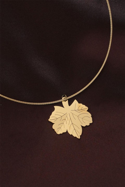 Necklaces - Steel Leaf Patterned Necklace 100319733 - Turkey