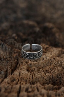 Silver Rings 925 - Men's Ring with Motif Design and Adjustment 100319176 - Turkey