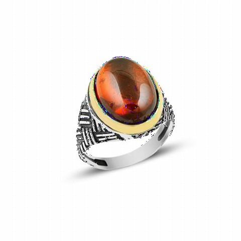 Onyx Stone Rings - Oval Red Color Onyx Stone Sterling Silver Men's Ring 100349312 - Turkey