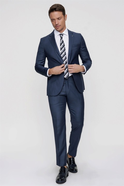 Suit - بدلة  مريحة مستقيمة 6 ذات قصة ضيقة باللون الأزرق الداكن للرجال 100351482 - Turkey