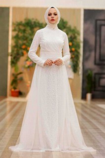 Wedding & Evening - White Hijab Evening Dress 100336509 - Turkey